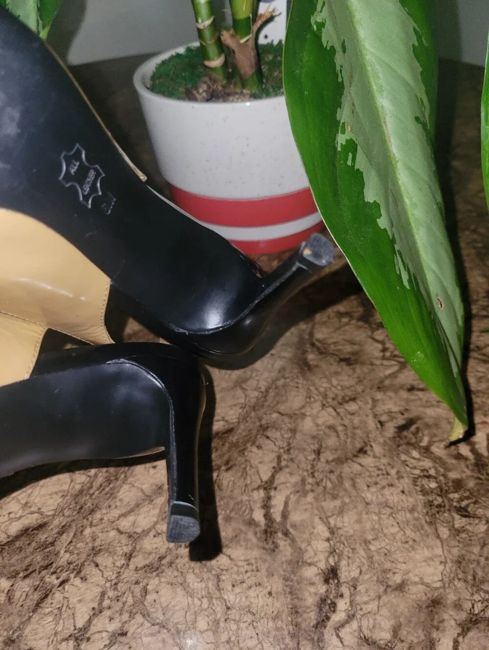 Tory Burch Leather Sling Back Pumps Black Camel 6